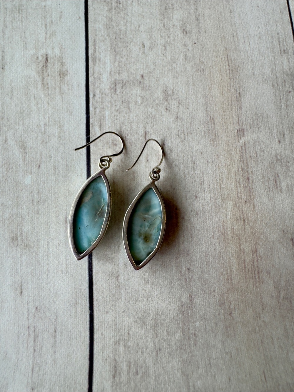 Larimar Marquise Drop Earrings with Sterling Hooks - Light Blue - Picture 4 of 4